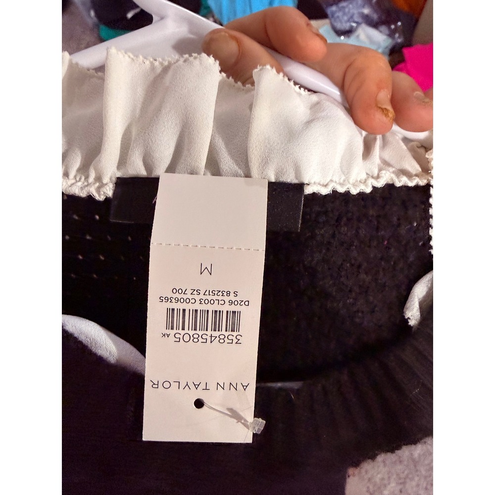 Ann Taylor Womens Brown Waffle Knit Sweater White Ruffle Collar Medium NWT - Picture 4 of 4